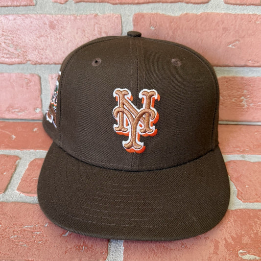 NEW ERA NEW YORK METS 40TH SEASON PATCH BROWN FITTED BASEBALL HAT 6 7/8 ORANGE Yesterday's Fits Clothing Fashion Vintage Streetwear Fashion Item