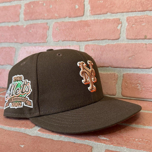 NEW ERA NEW YORK METS 40TH SEASON PATCH BROWN FITTED BASEBALL HAT 6 7/8 ORANGE Yesterday's Fits Clothing Fashion Vintage Streetwear Fashion Item