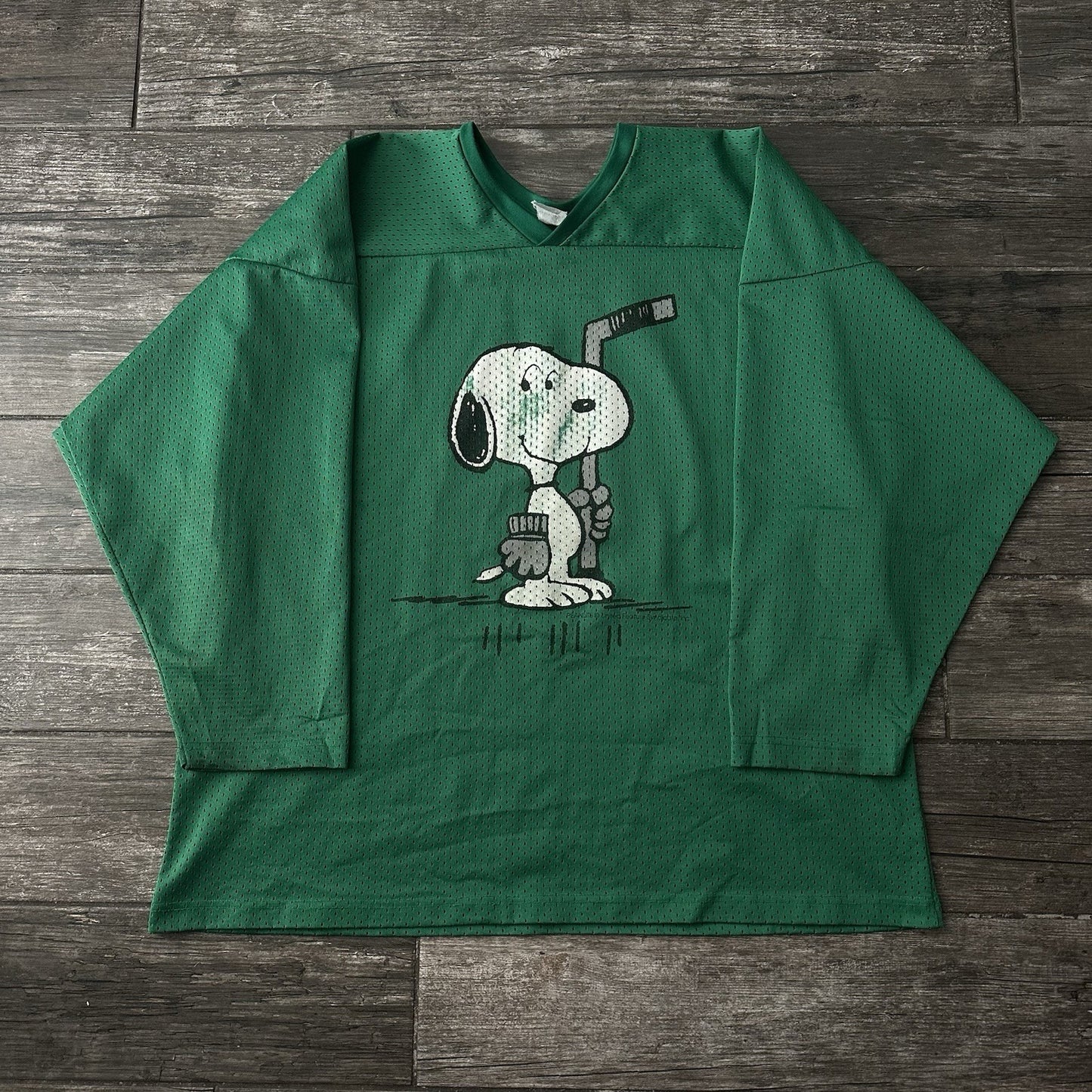 VTG PEANUTS SNOOPY GREEN HOCKEY MESH LONG SLEEVE JERSEY SZ XL Yesterday's Fits Clothing Fashion Vintage Streetwear Fashion Item