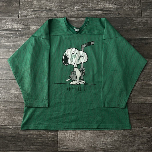 VTG PEANUTS SNOOPY GREEN HOCKEY MESH LONG SLEEVE JERSEY SZ XL Yesterday's Fits Clothing Fashion Vintage Streetwear Fashion Item