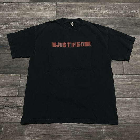 2011 JUSTIFIED TV FX PROMO SONY BLACK RED T-SHIRT TEE SZ XL WESTERN COWBOYS COP Yesterday's Fits Clothing Fashion Vintage Streetwear Fashion Item