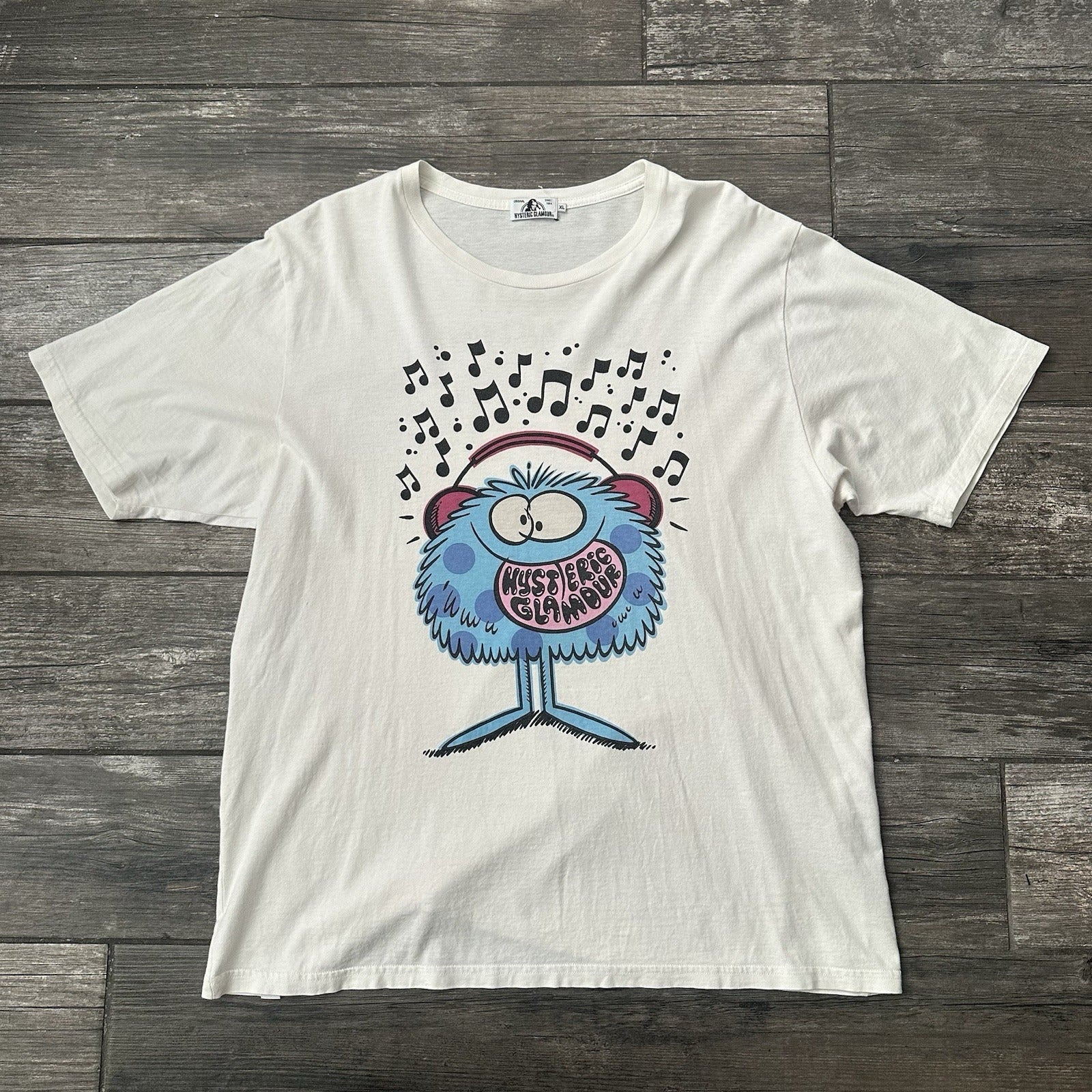 HYSTERIC GLAMOUR KEVIN LYONS CARTOON GRAPHIC WHITE T-SHIRT SHORT SLEEVE 2018 XL Yesterday's Fits Clothing Fashion Vintage Streetwear Fashion Item