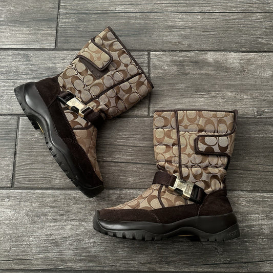 COACH SHARRON BROWN BLACK BOOTS SZ 7 WMNS MONOGRAM AOP Y2K Yesterday's Fits Clothing Fashion Vintage Streetwear Fashion Item