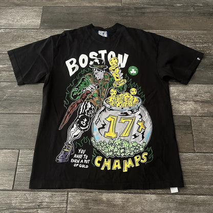 WARREN LOTAS NBA BOSTON CELTICS 17x CHAMPIONS BLACK T-SHIRT SZ L SKELETON SKULL Yesterday's Fits Clothing Fashion Vintage Streetwear Fashion Item