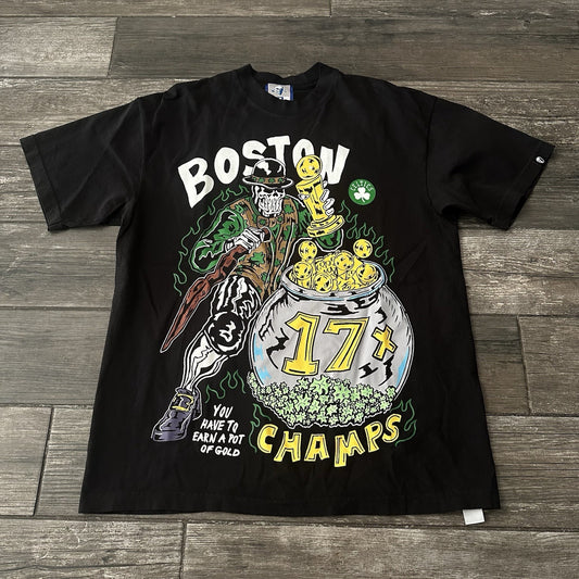 WARREN LOTAS NBA BOSTON CELTICS 17x CHAMPIONS BLACK T-SHIRT SZ L SKELETON SKULL Yesterday's Fits Clothing Fashion Vintage Streetwear Fashion Item