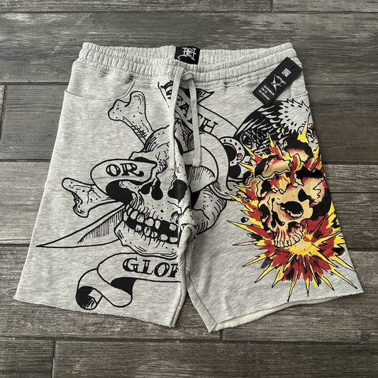 NWT DON ED HARDY GREY SWEAT SHORTS NEW SZ M SKULL FIRE Y2K STYLE POCKETS Yesterday's Fits Clothing Fashion Vintage Streetwear Fashion Item