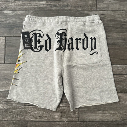 NWT DON ED HARDY GREY SWEAT SHORTS NEW SZ M SKULL FIRE Y2K STYLE POCKETS Yesterday's Fits Clothing Fashion Vintage Streetwear Fashion Item