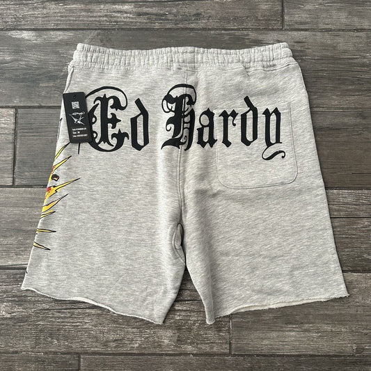 NWT DON ED HARDY GREY SWEAT SHORTS NEW SZ M SKULL FIRE Y2K STYLE POCKETS Yesterday's Fits Clothing Fashion Vintage Streetwear Fashion Item