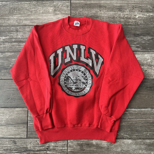 VTG 80s UNLV RUNNIN REBELS RED PULLOVER CREST SHIELD LOGO SWEATSHIRT SZ M Yesterday's Fits Clothing Fashion Vintage Streetwear Fashion Item
