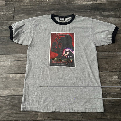 Y2K VTG STAR WARS RETURN OF THE JEDI GREY RINGER GRAPHIC MOVIE PROMO SHIRT SZ L Yesterday's Fits Clothing Fashion Vintage Streetwear Fashion Item