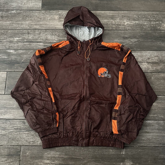 VTG CLEVELAND BROWNS WINDBREAKER WARM UP FOOTBALL NFL JACKET SZ L GAME DAY Yesterday's Fits Clothing Fashion Vintage Streetwear Fashion Item