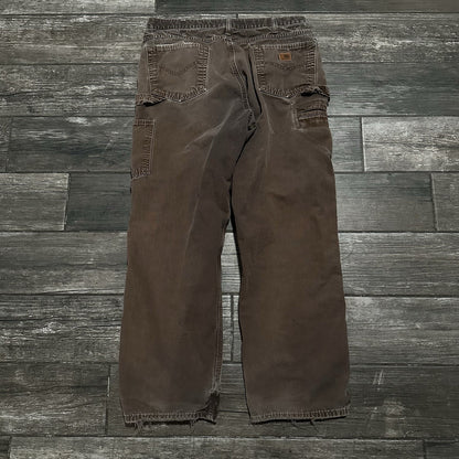 VTG CARHARTT BROWN DISTRESSED WORK WEAR PANTS FADED GRUNGE SZ MEASURES 34x29 Yesterday's Fits Clothing Fashion Vintage Streetwear Fashion Item