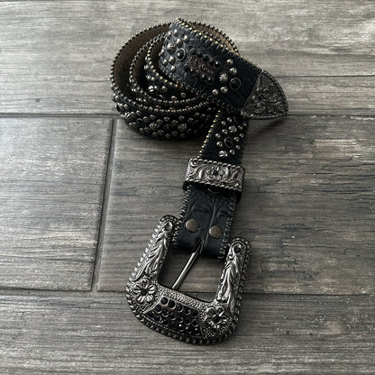 BB SIMON USA MADE TORJAN CRYSTAL BELT JET-BLACK SZ 36 LEATHER (J) Yesterday's Fits Clothing Fashion Vintage Streetwear Fashion Item