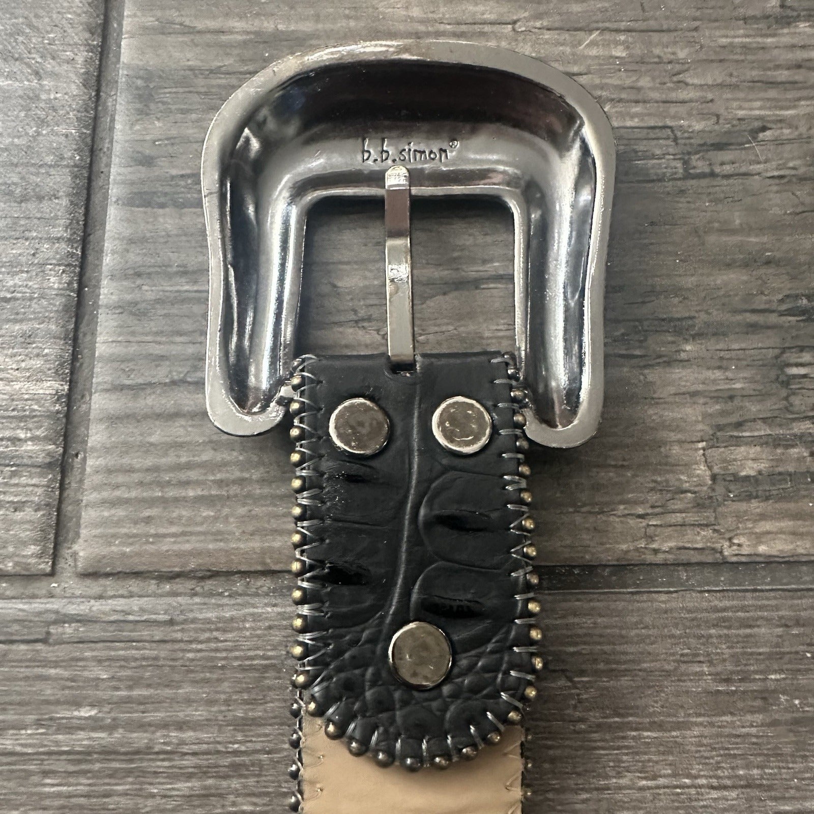 BB SIMON USA MADE TORJAN CRYSTAL BELT JET-BLACK SZ 36 LEATHER (J) Yesterday's Fits Clothing Fashion Vintage Streetwear Fashion Item