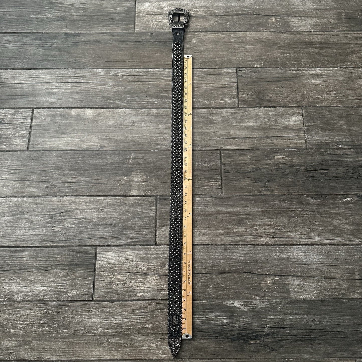 BB SIMON USA MADE TORJAN CRYSTAL BELT JET-BLACK SZ 36 LEATHER (J) Yesterday's Fits Clothing Fashion Vintage Streetwear Fashion Item
