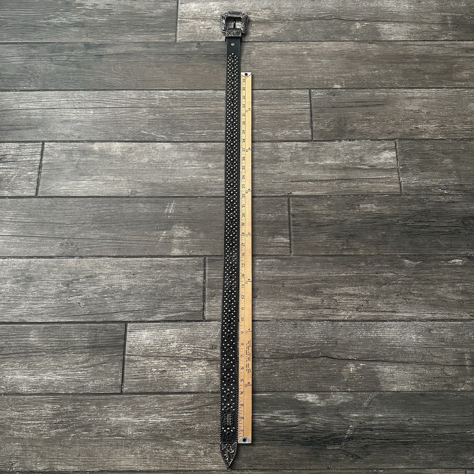 BB SIMON USA MADE TORJAN CRYSTAL BELT JET-BLACK SZ 36 LEATHER (J) Yesterday's Fits Clothing Fashion Vintage Streetwear Fashion Item