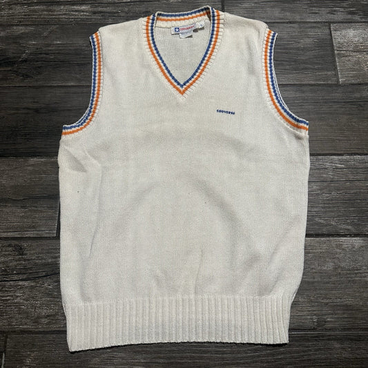 VTG 80s CONVERSE KNIT SWEATER VEST SZ L WHITE ORANGE BLUE SLEEVELESS Yesterday's Fits Clothing Fashion Vintage Streetwear Fashion Item