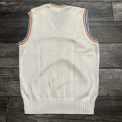 VTG 80s CONVERSE KNIT SWEATER VEST SZ L WHITE ORANGE BLUE SLEEVELESS Yesterday's Fits Clothing Fashion Vintage Streetwear Fashion Item