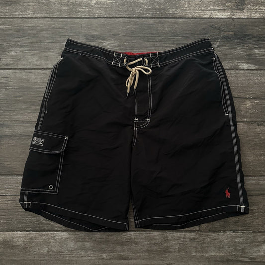 POLO RALPH LAUREN BLACK SWIM TRUNKS LINED BOARD SHORTS SZ MEN'S XL Yesterday's Fits Clothing Fashion Vintage Streetwear Fashion Item