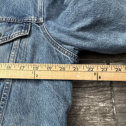 LEVIS LIGHT BLUE DENIM JEAN SHERPA JACKET BUTTON UP COAT SZ M DOUBLE POCKET