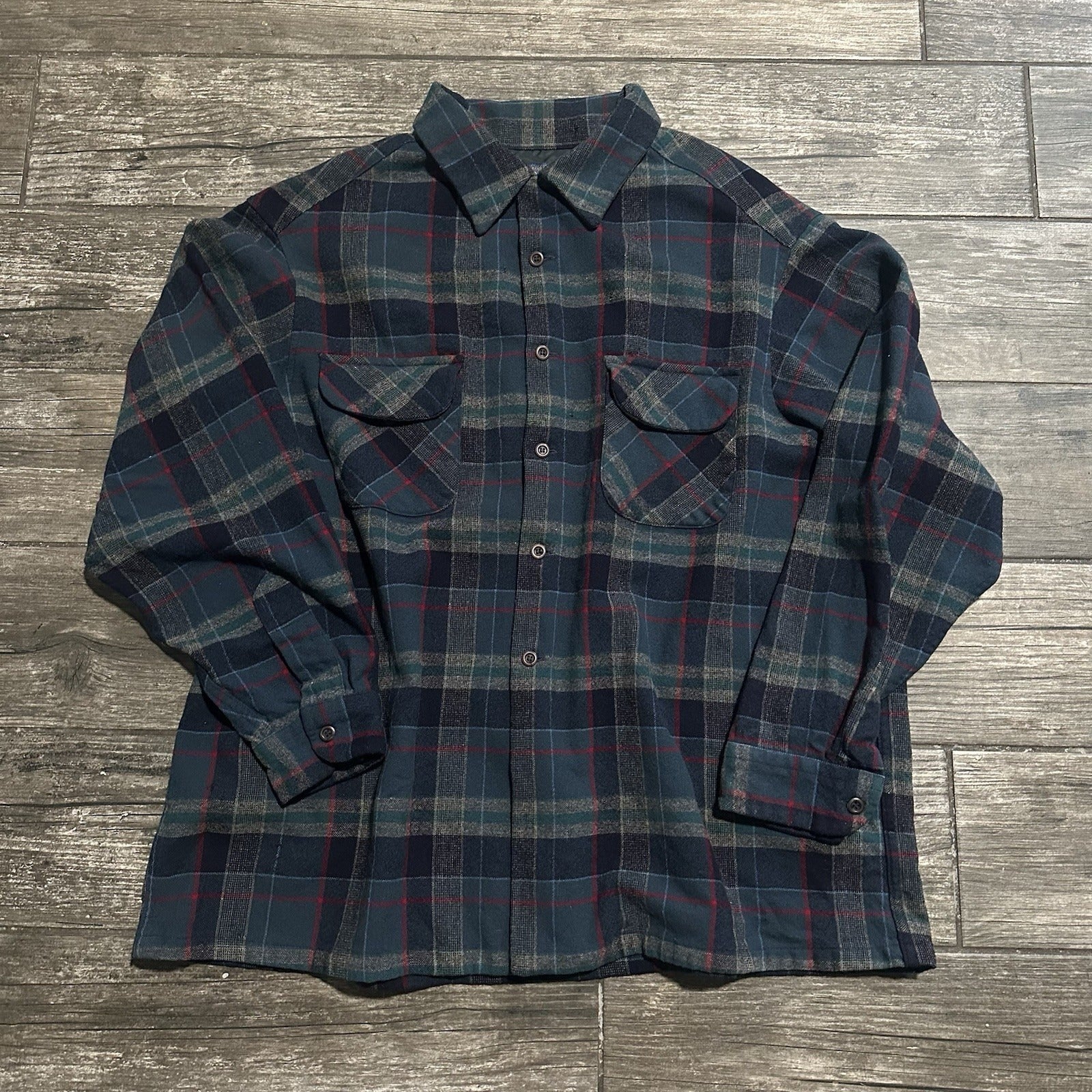 VTG PENDLETON 60s WOOL LOOP COLLAR GREEN BLUE PLAID BUTTON LONG SLEEVE SHIRT 2XL Yesterday's Fits Clothing Fashion Vintage Streetwear Fashion Item