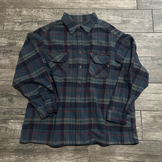 VTG PENDLETON 60s WOOL LOOP COLLAR GREEN BLUE PLAID BUTTON LONG SLEEVE SHIRT 2XL Yesterday's Fits Clothing Fashion Vintage Streetwear Fashion Item