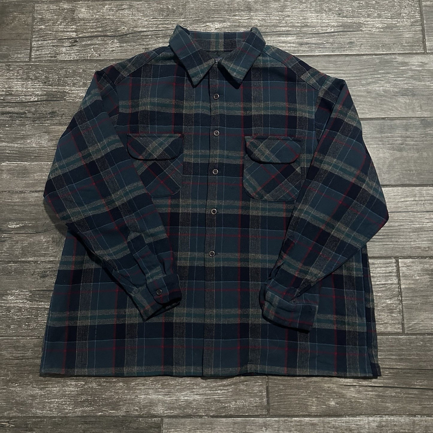 VTG PENDLETON 60s WOOL LOOP COLLAR GREEN BLUE PLAID BUTTON LONG SLEEVE SHIRT 2XL Yesterday's Fits Clothing Fashion Vintage Streetwear Fashion Item