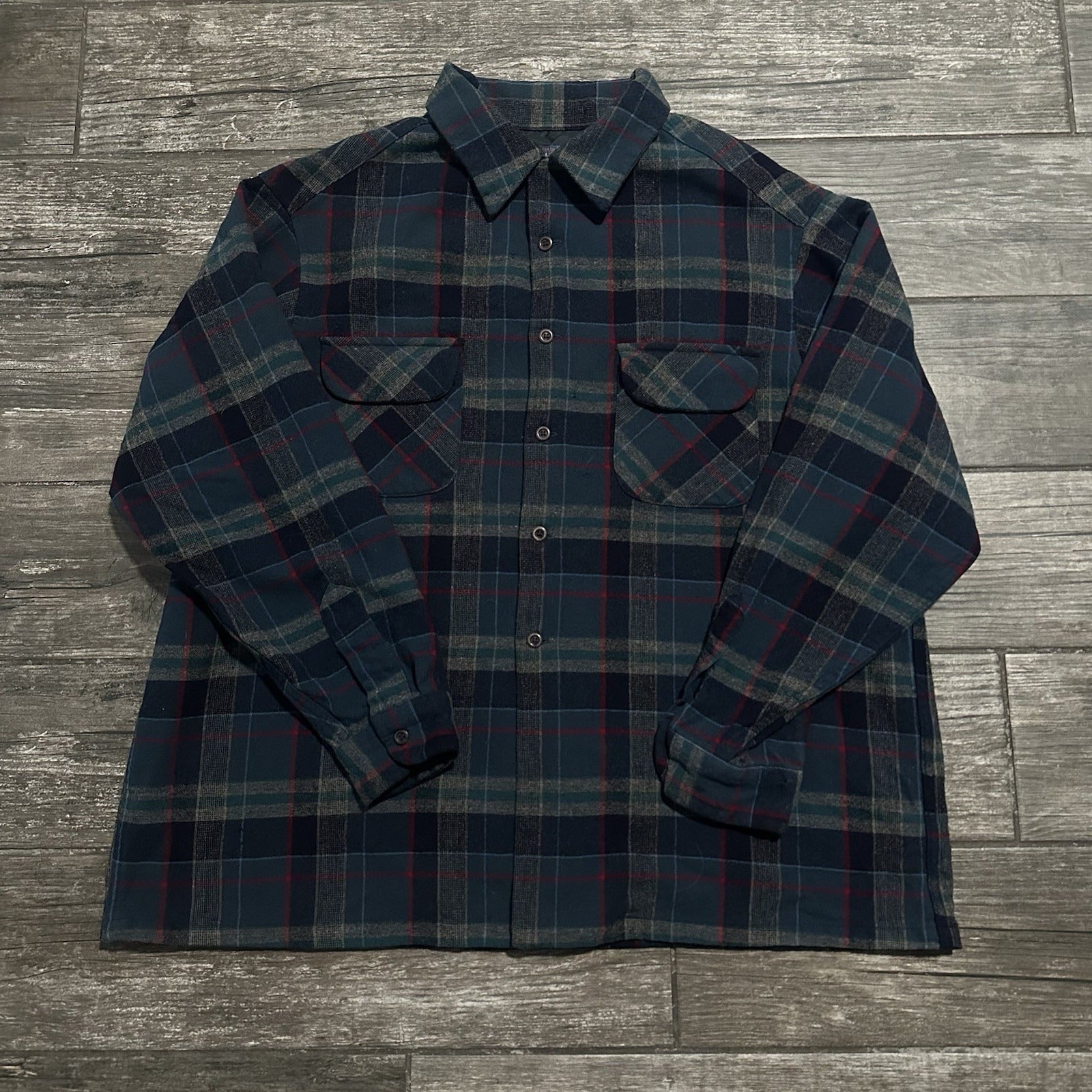 VTG PENDLETON 60s WOOL LOOP COLLAR GREEN BLUE PLAID BUTTON LONG SLEEVE SHIRT 2XL Yesterday's Fits Clothing Fashion Vintage Streetwear Fashion Item