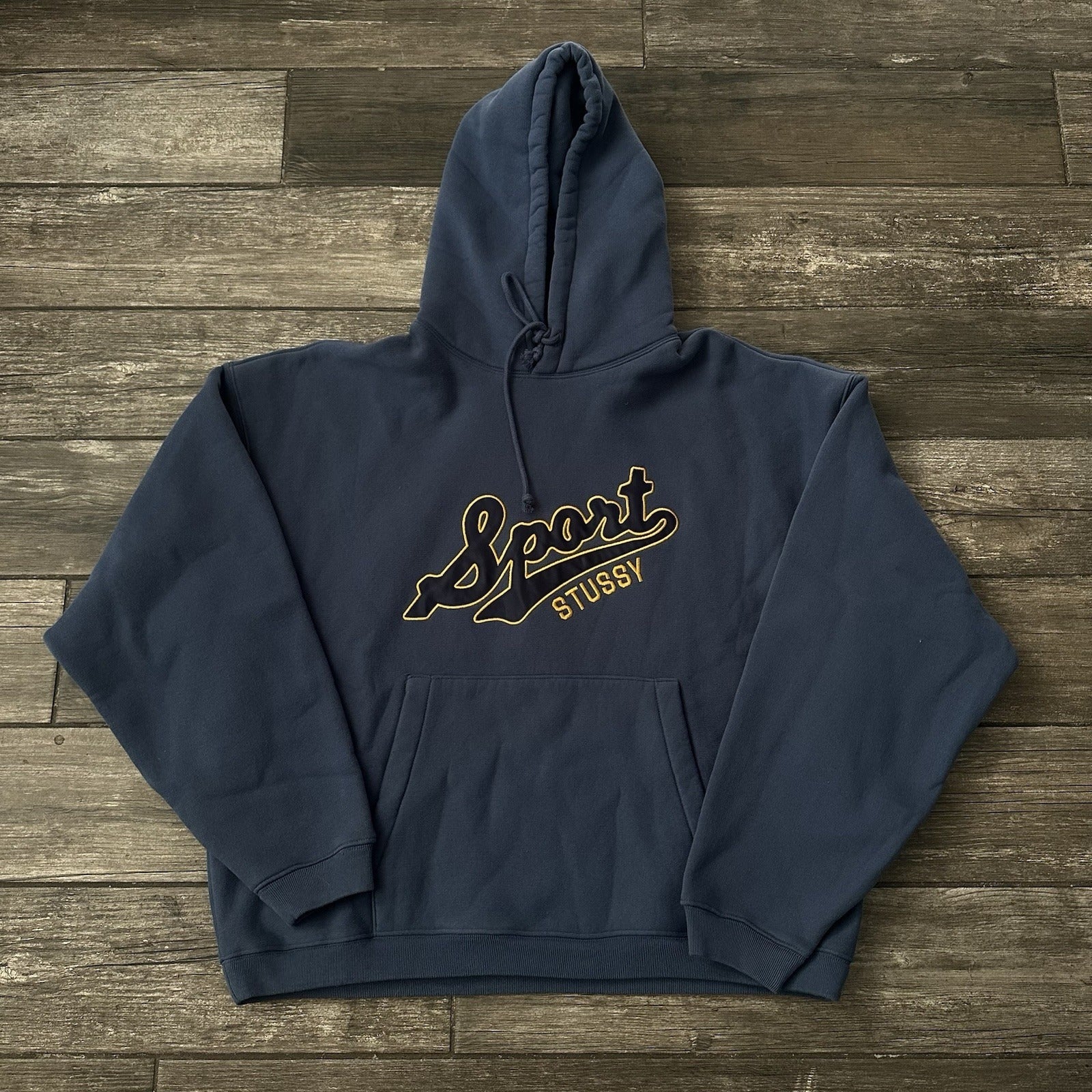 NWT STUSSY SPORT BLUE PULLOVER HEAVYWEIGHT HOODIE SWEATSHIRT SZ XL SATIN PATCH Yesterday's Fits Clothing Fashion Vintage Streetwear Fashion Item