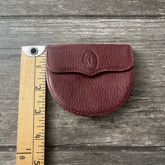 VTG CARTIER BURGUNDY COIN PURSE BORDEAUX POUCH CALFSKIN LEATHER SEMI-CIRCLE (J) Yesterday's Fits Clothing Fashion Vintage Streetwear Fashion Item