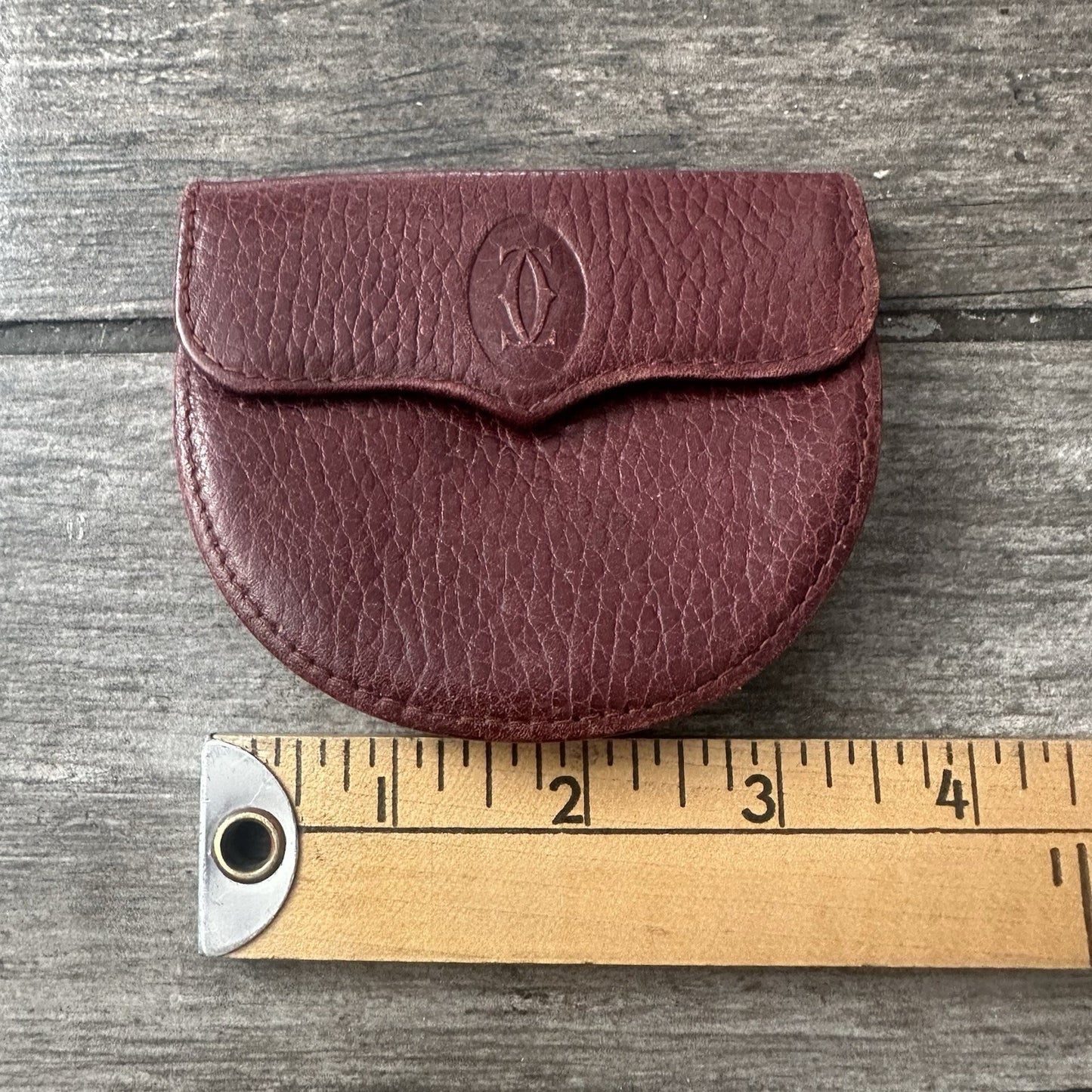VTG CARTIER BURGUNDY COIN PURSE BORDEAUX POUCH CALFSKIN LEATHER SEMI-CIRCLE (J) Yesterday's Fits Clothing Fashion Vintage Streetwear Fashion Item