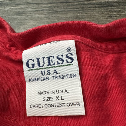 VTG 90s GUESS JEANS USA STAR RED SHORT SLEEVE SPELL OUT GRAPHIC T-SHIRT XL