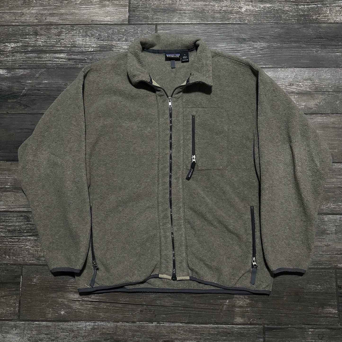 VTG PATAGONIA SYNCHILLA OATMEAL FULL ZIP FLEECE JACKET SZ XL USA MADE MILITARY Patagonia Clothing Fashion Vintage Streetwear Fashion Item