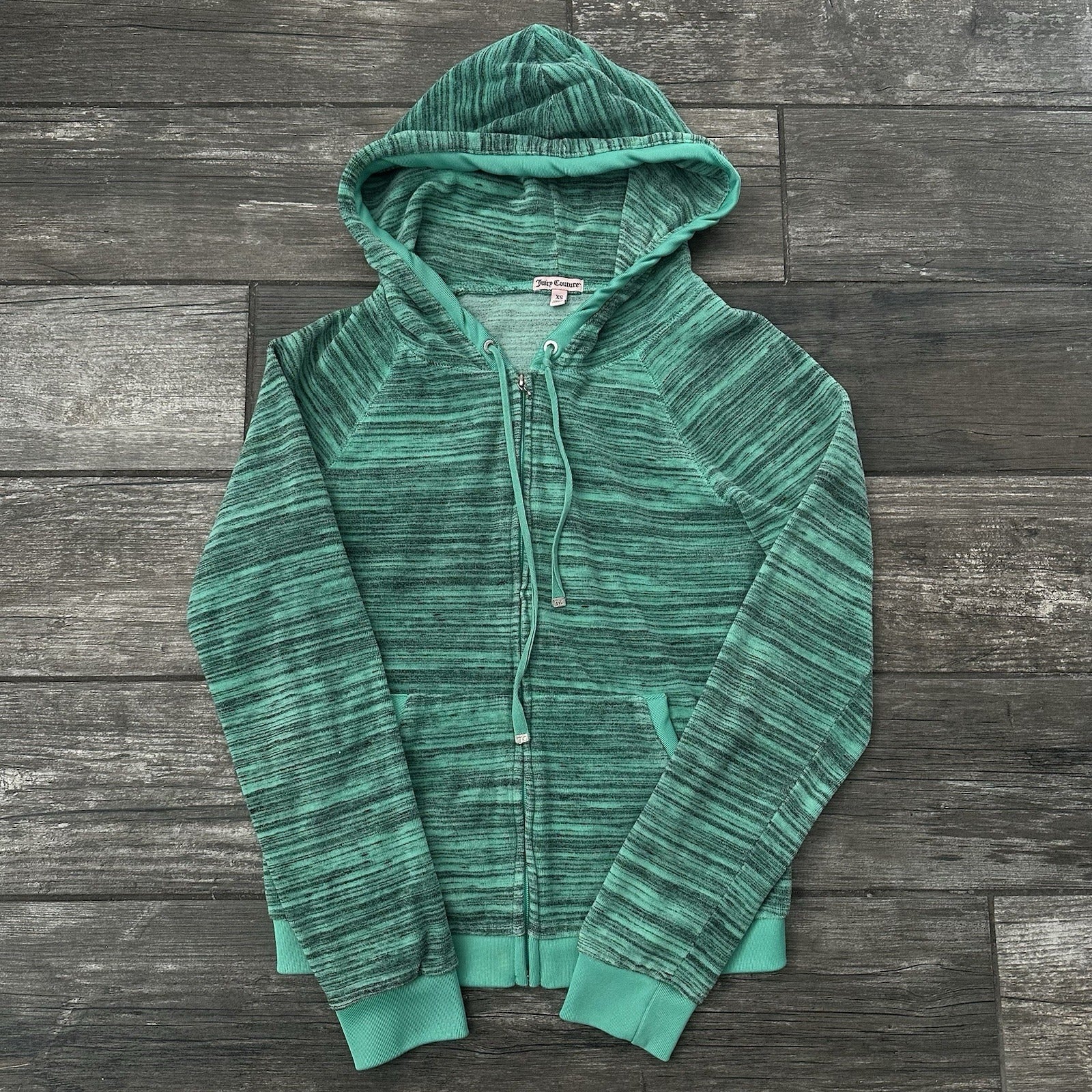 Y2K JUICY COUTURE TEAL STRIPED ZIP UP CROWN HOODIE SWEATSHIRT SZ XS Yesterday's Fits Clothing Fashion Vintage Streetwear Fashion Item