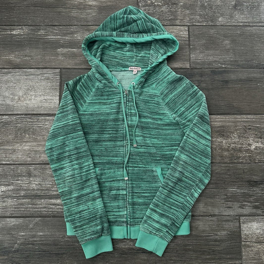 Y2K JUICY COUTURE TEAL STRIPED ZIP UP CROWN HOODIE SWEATSHIRT SZ XS Yesterday's Fits Clothing Fashion Vintage Streetwear Fashion Item
