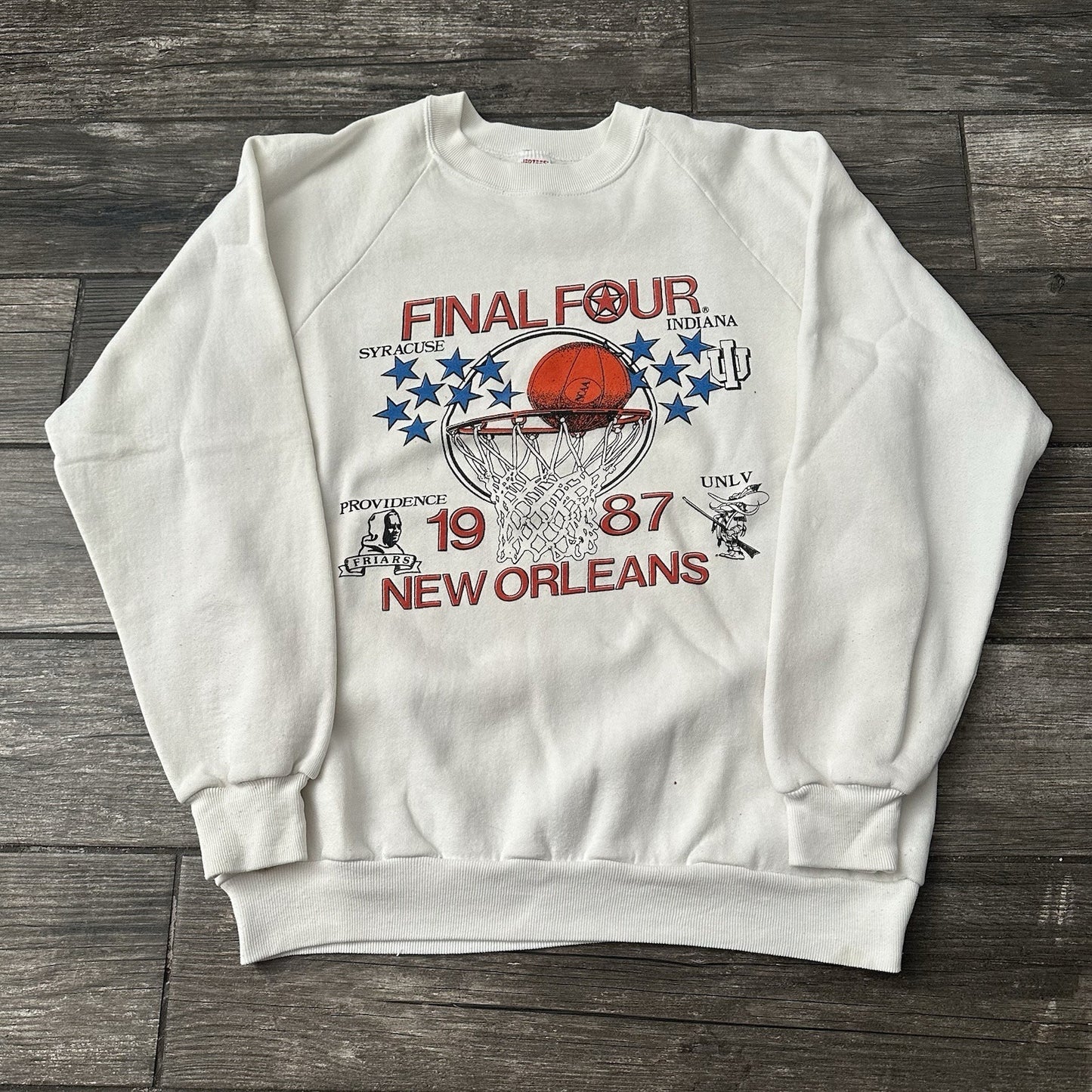 VTG 1987 NCAA FINAL FOUR BASKETBALL WHITE SWEATSHIRT FITS SZ M INDIANA UNLV Yesterday's Fits Clothing Fashion Vintage Streetwear Fashion Item