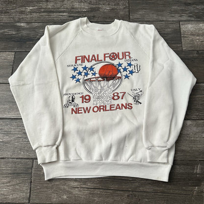 VTG 1987 NCAA FINAL FOUR BASKETBALL WHITE SWEATSHIRT FITS SZ M INDIANA UNLV Yesterday's Fits Clothing Fashion Vintage Streetwear Fashion Item