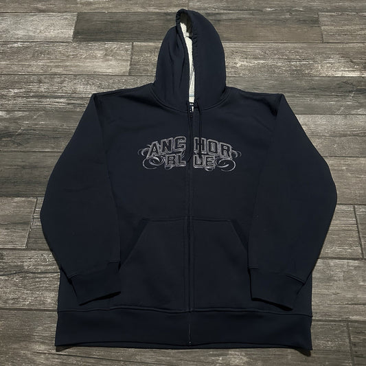 Y2K ANCHOR BLUE FULL ZIP SHERPA LINED HOODIE SWEATSHIRT SZ XL SURF SKATE Yesterday's Fits Clothing Fashion Vintage Streetwear Fashion Item