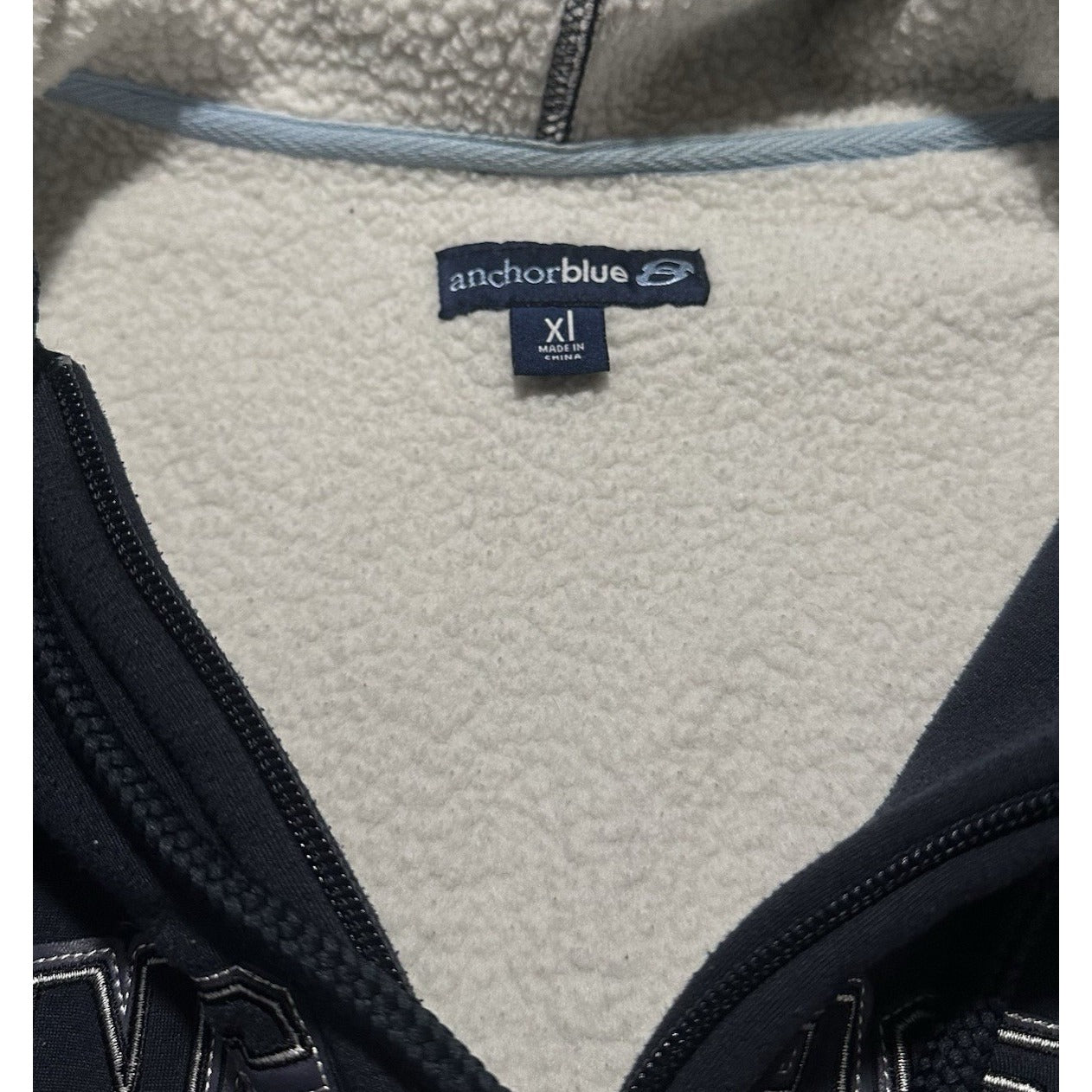 Y2K ANCHOR BLUE FULL ZIP SHERPA LINED HOODIE SWEATSHIRT SZ XL SURF SKATE Yesterday's Fits Clothing Fashion Vintage Streetwear Fashion Item