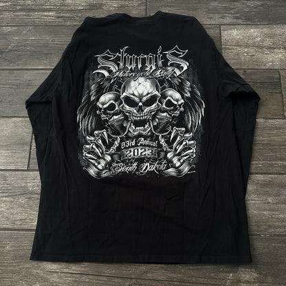 2023 STURGIS BIKE MOTORCYCLES BLACK LONG SLEEVE SKELETONS SKULLS QUAD HIT SZ L Yesterday's Fits Clothing Fashion Vintage Streetwear Fashion Item
