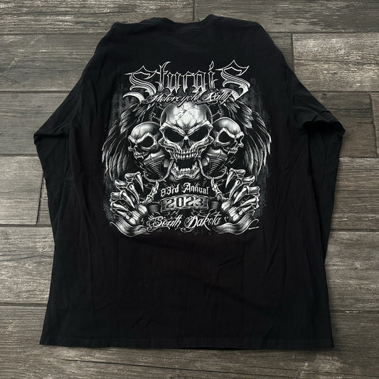 2023 STURGIS BIKE MOTORCYCLES BLACK LONG SLEEVE SKELETONS SKULLS QUAD HIT SZ L Yesterday's Fits Clothing Fashion Vintage Streetwear Fashion Item