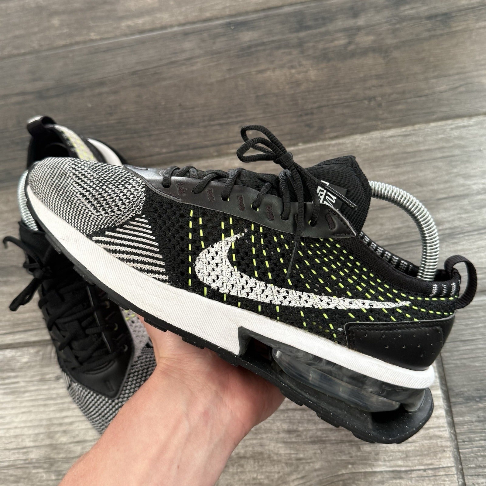 WMNS NIKE AIR MAX FLYKNIT RACER BLACK WHITE VOLT SZ 7.5 DM9073-002 SNEAKERS Yesterday's Fits Clothing Fashion Vintage Streetwear Fashion Item