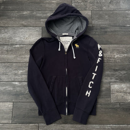 Y2K ABERCROMBIE & FITCH NAVY BLUE WHITE LOGO HOODIE SWEATSHIRT ZIP UP SZ S Yesterday's Fits Clothing Fashion Vintage Streetwear Fashion Item