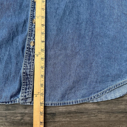 VTG DISNEY WINNIE THE POOH BLUE DENIM JEAN SHIRT BUTTON UP EMBROIDERED WOMEN XL Yesterday's Fits Clothing Fashion Vintage Streetwear Fashion Item