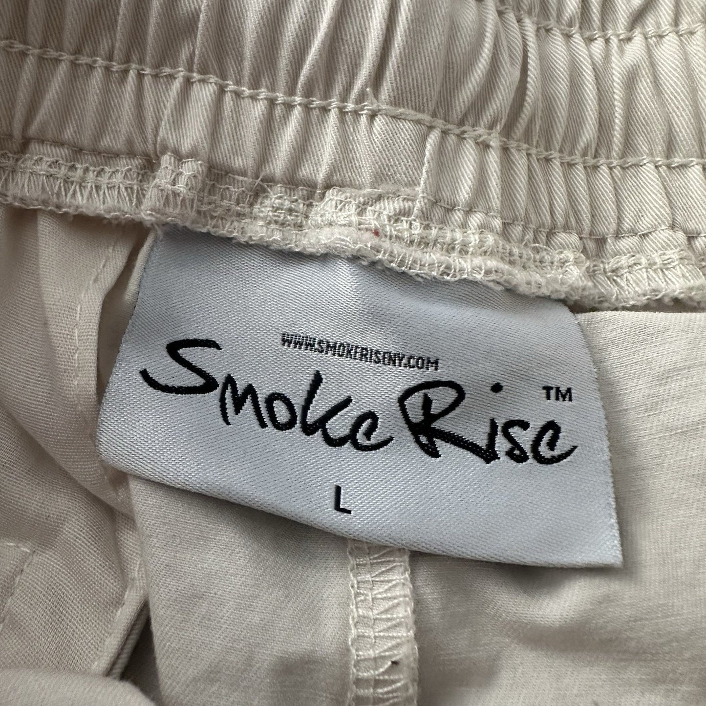 SMOKE RISE SUPER SONIC WOVEN SHORTS OFF-WHITE BLUE FLAMES SZ L BAGGY Yesterday's Fits Clothing Fashion Vintage Streetwear Fashion Item