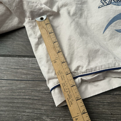 SMOKE RISE SUPER SONIC WOVEN SHORTS OFF-WHITE BLUE FLAMES SZ L BAGGY Yesterday's Fits Clothing Fashion Vintage Streetwear Fashion Item
