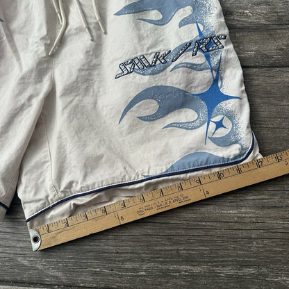 SMOKE RISE SUPER SONIC WOVEN SHORTS OFF-WHITE BLUE FLAMES SZ L BAGGY Yesterday's Fits Clothing Fashion Vintage Streetwear Fashion Item