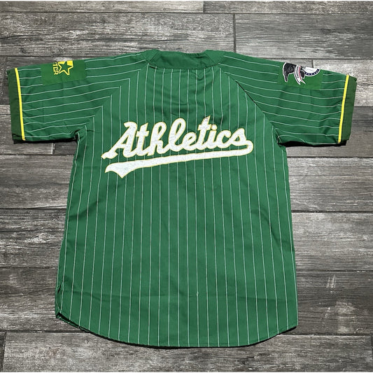 VTG 80s STARTER OALAND ATHLETICS A'S GREEN PINSTRIPE BASEBALL JERSEY SZ XL Yesterday's Fits Clothing Fashion Vintage Streetwear Fashion Item