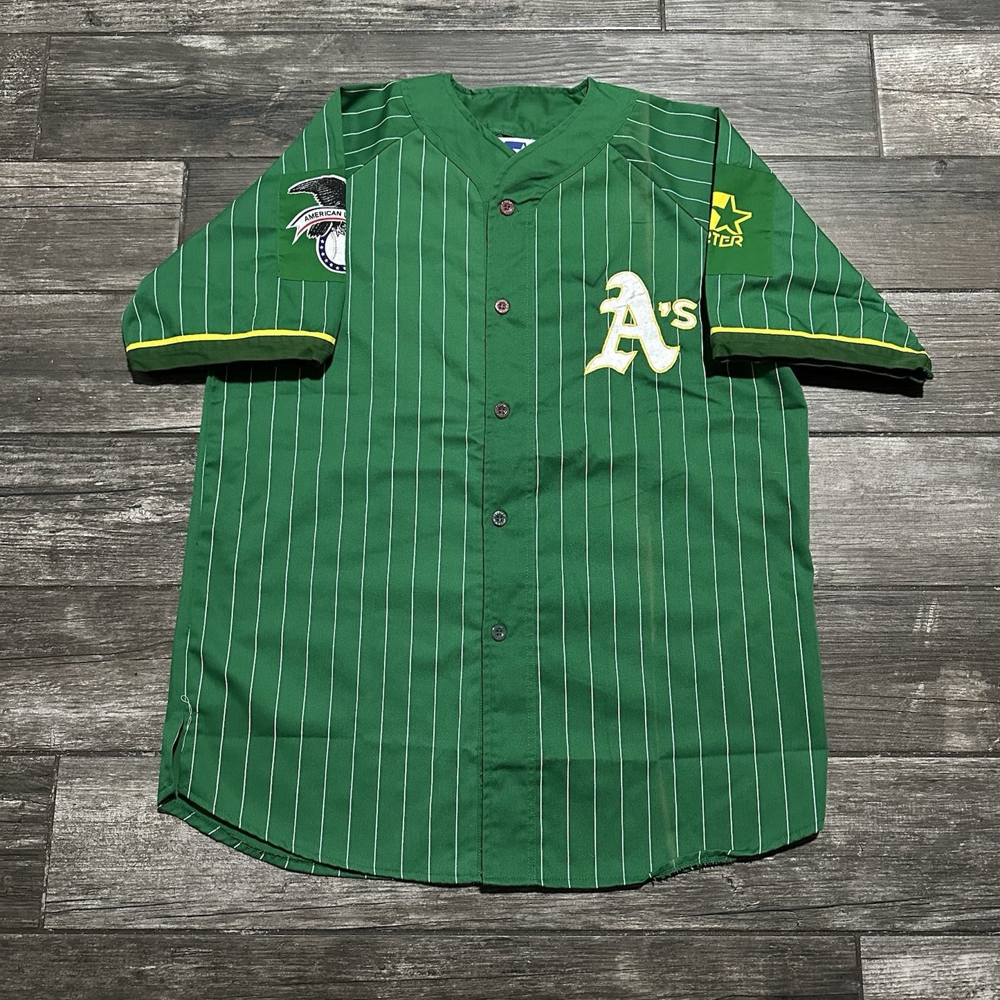VTG 80s STARTER OALAND ATHLETICS A'S GREEN PINSTRIPE BASEBALL JERSEY SZ XL Yesterday's Fits Clothing Fashion Vintage Streetwear Fashion Item
