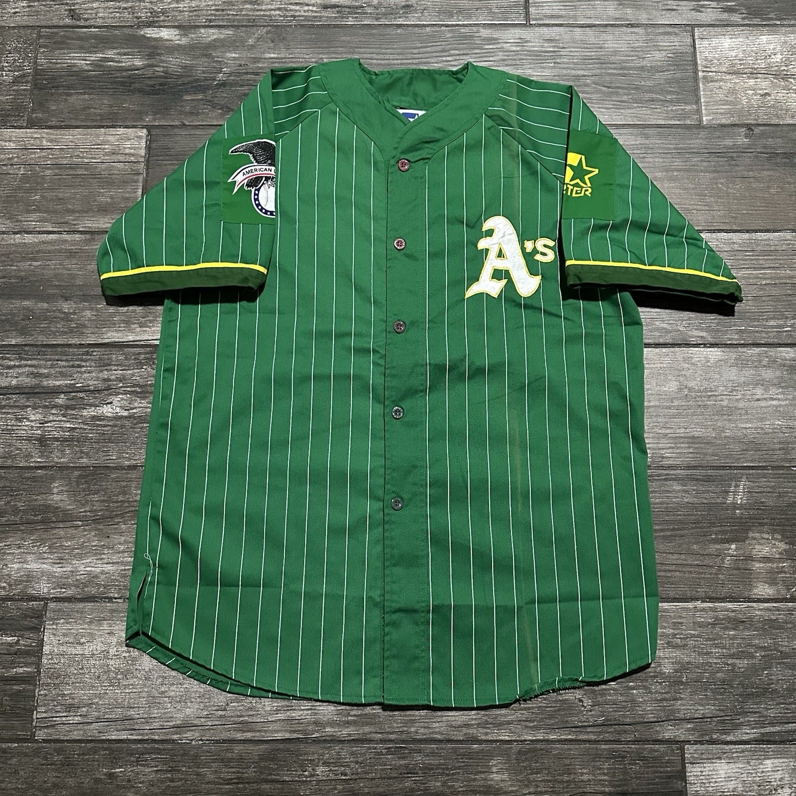 VTG 80s STARTER OALAND ATHLETICS A'S GREEN PINSTRIPE BASEBALL JERSEY SZ XL Yesterday's Fits Clothing Fashion Vintage Streetwear Fashion Item